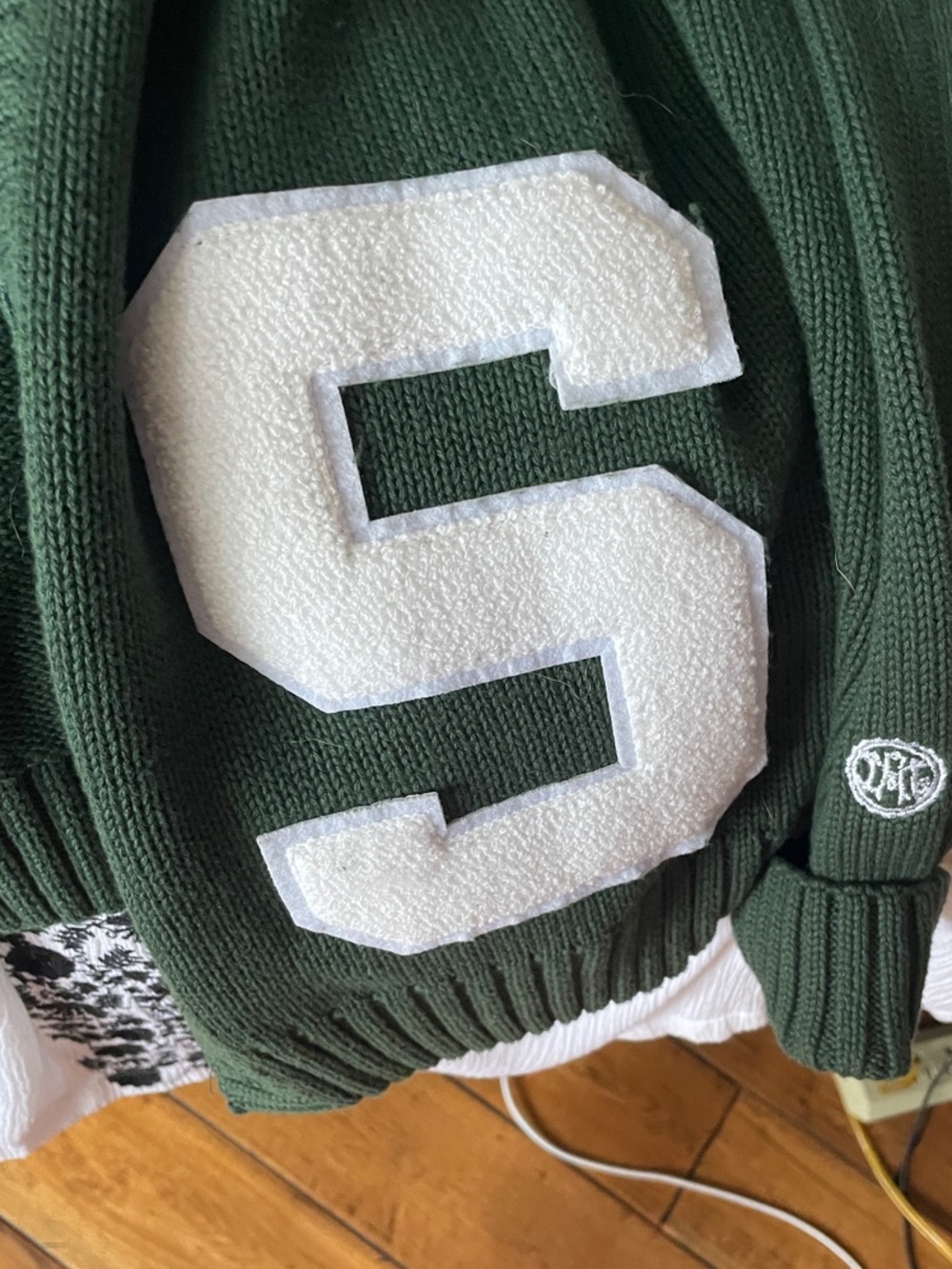 Men's Forest Green Cardigan Sweater with White Varsity 'S' Patch
